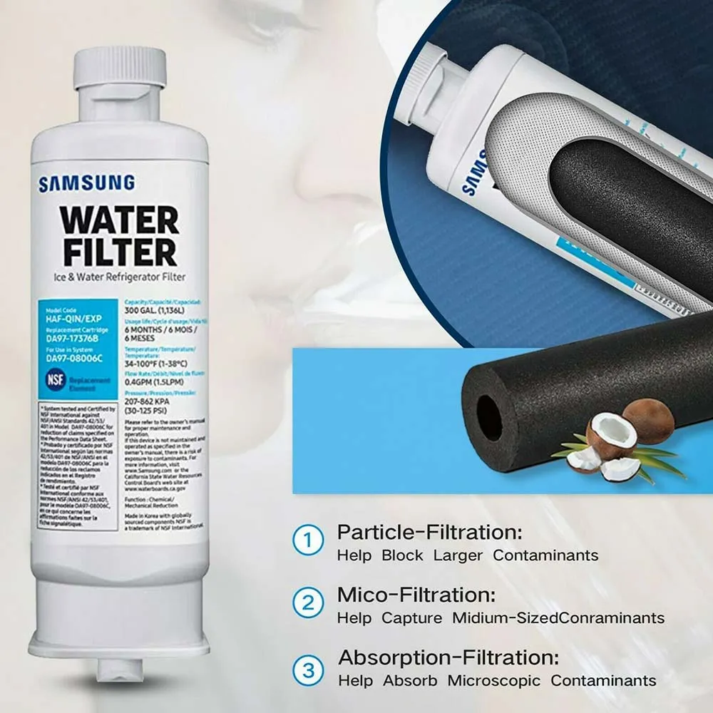 DA97-17376B HAF-QIN/EXP Ice Water Filter Replacement Compatible with Samsung Refrigerators - Image 3